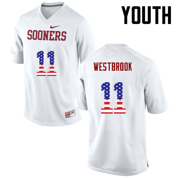 Youth Oklahoma Sooners #11 Dede Westbrook College Football USA Flag Fashion Jerseys-White - Click Image to Close